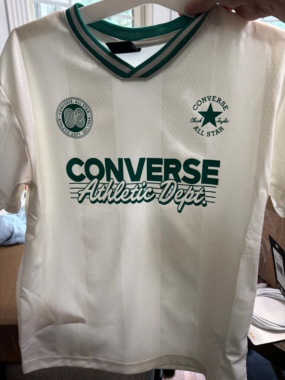 Converse Boys Athletic Dept Retro Soccer Jersey T-Shirt Egret White Green Size L